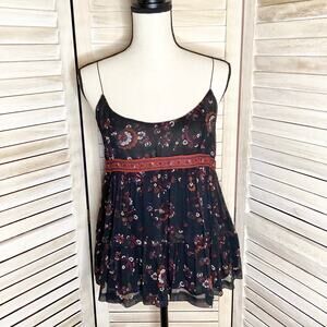 Ba&sh Jasca Carbone Black Floral Tiered Babydoll Empire Waist Cami Tank 3 L 10